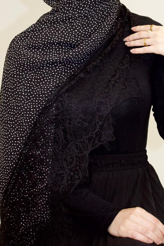 Small Polka Dot & Lace Chiffon Scarf