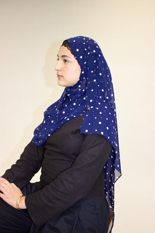 Navy Polka Dot Chiffon Scarf