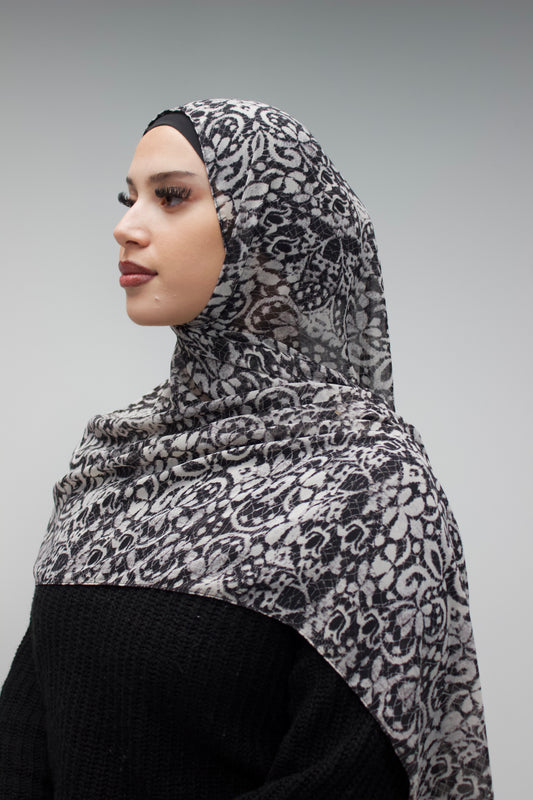 Grey Chiffon Cheetah Scarf