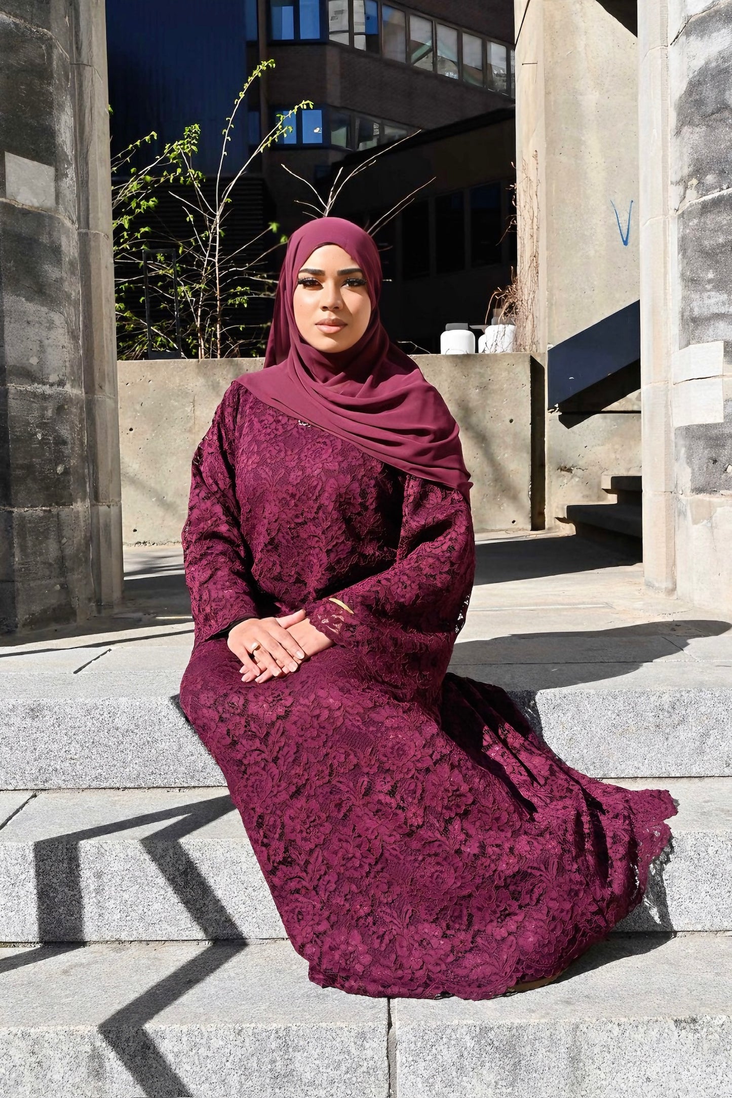 Burgundy Lace Abaya