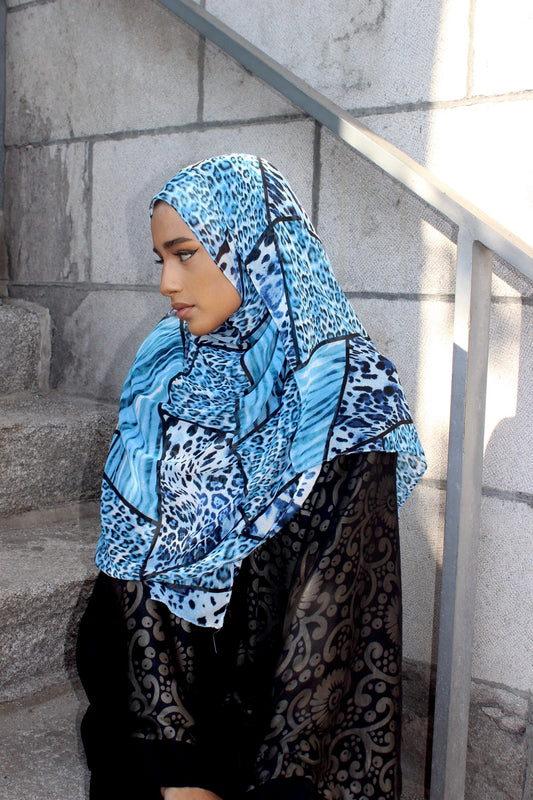Blue Cheetah Chiffon Scarf