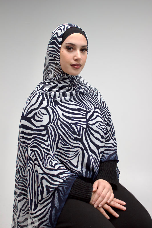 Zebra Printed Chiffon Scarf