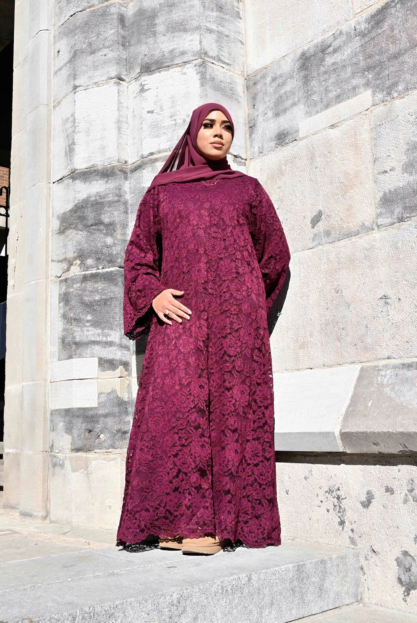Burgundy Lace Abaya