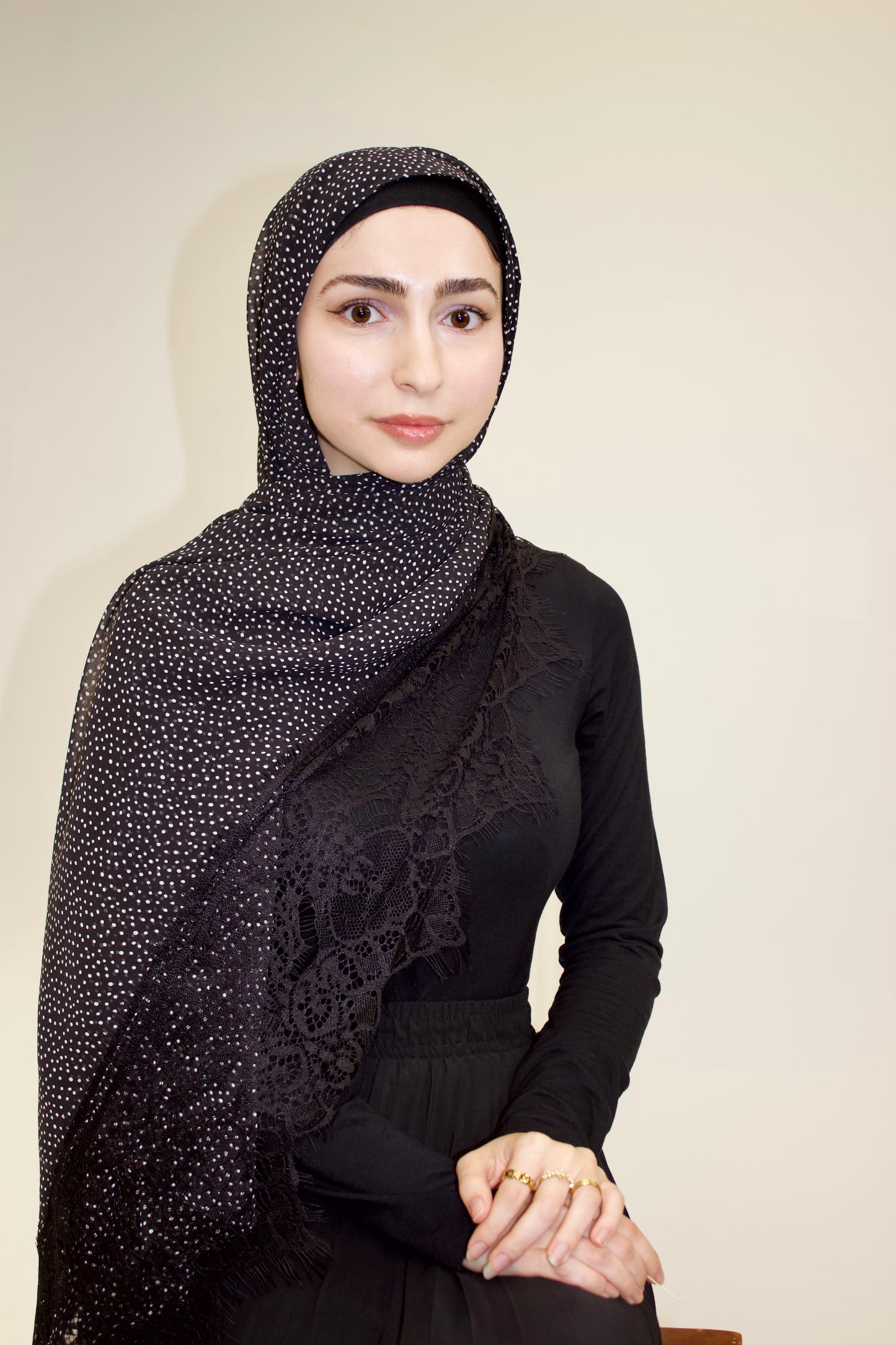 Small Polka Dot & Lace Chiffon Scarf