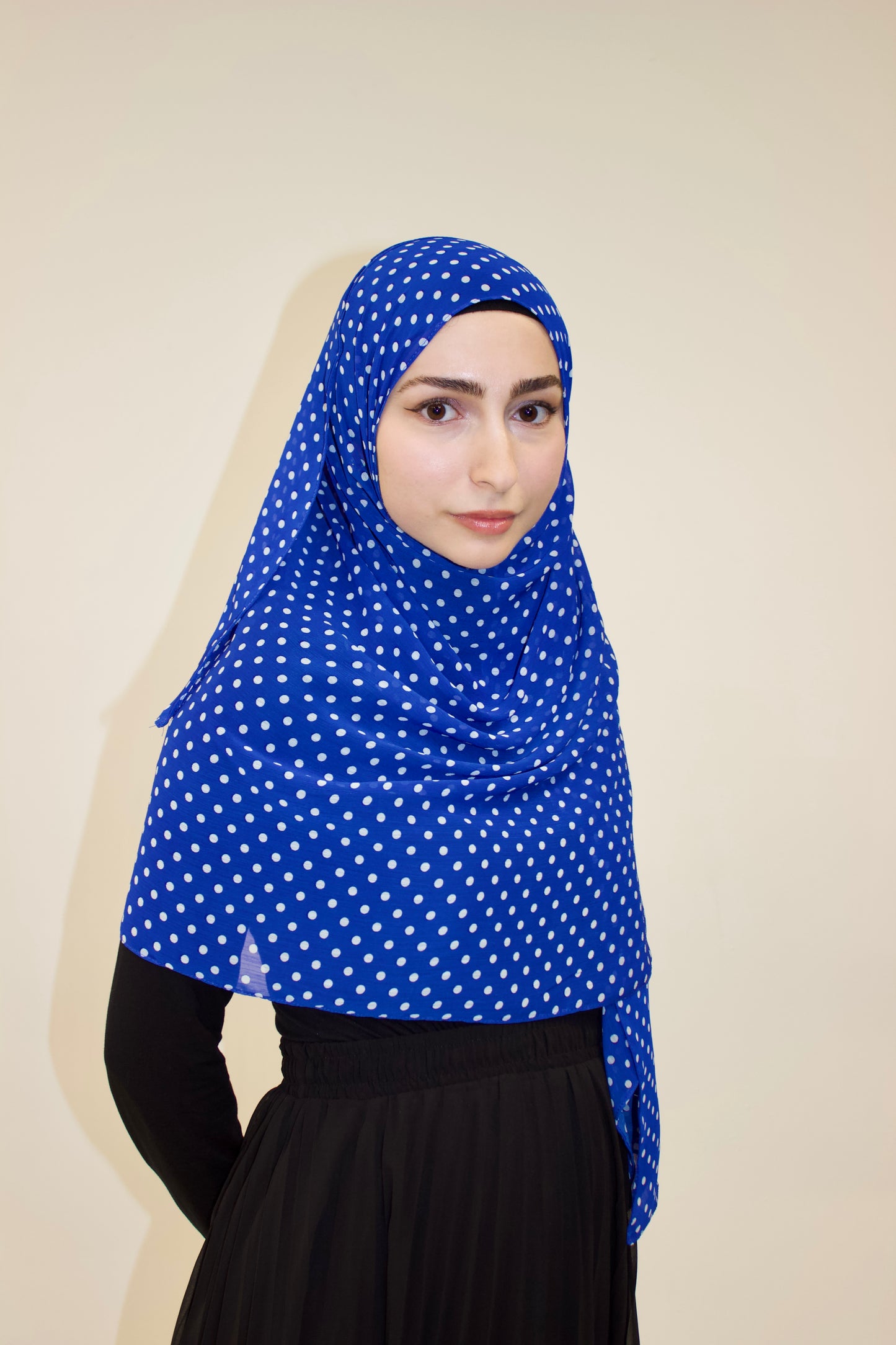 Royal Blue Polka Dot Print Chiffon