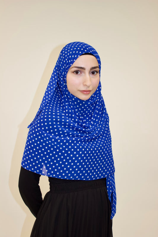Royal Blue Polka Dot Print Chiffon