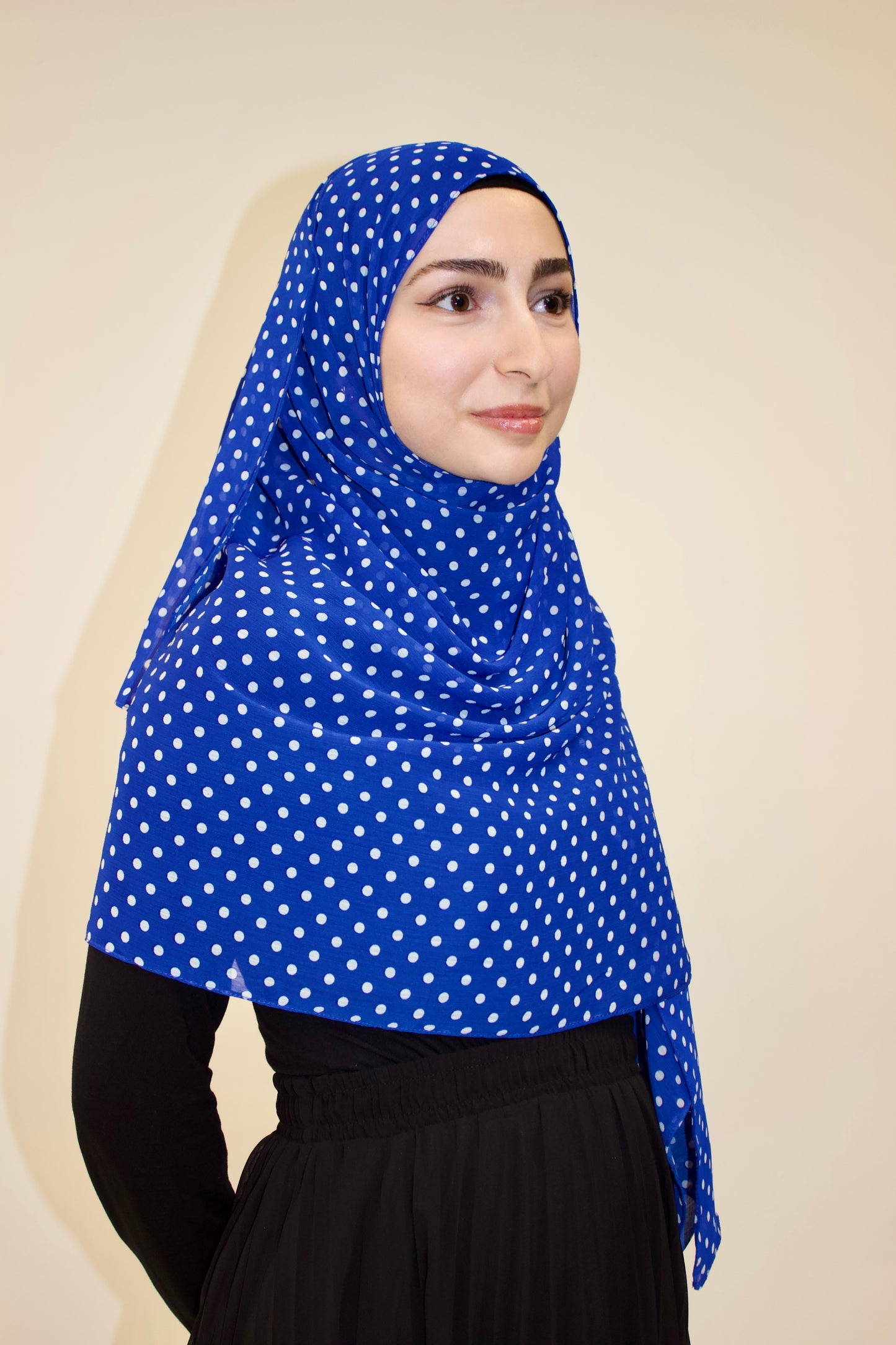 Royal Blue Polka Dot Print Chiffon