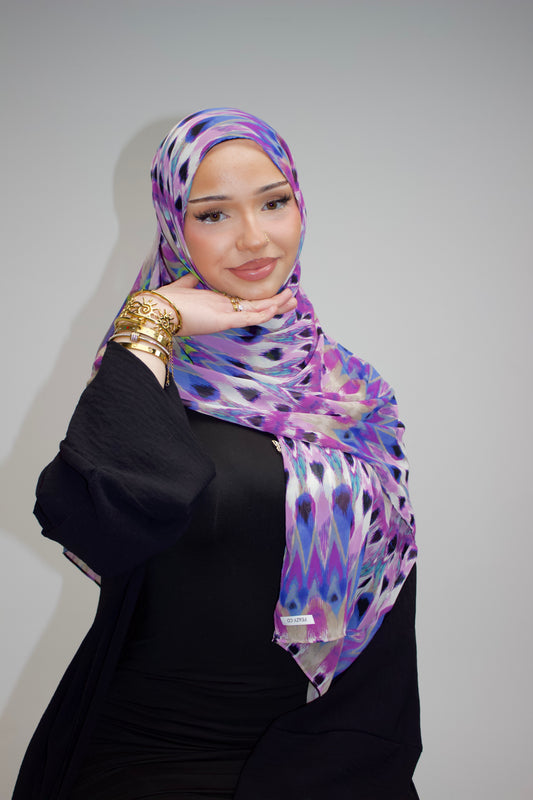 Peacock Printed Chiffon Scarf