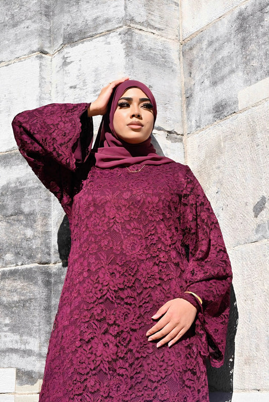 Burgundy Lace Abaya