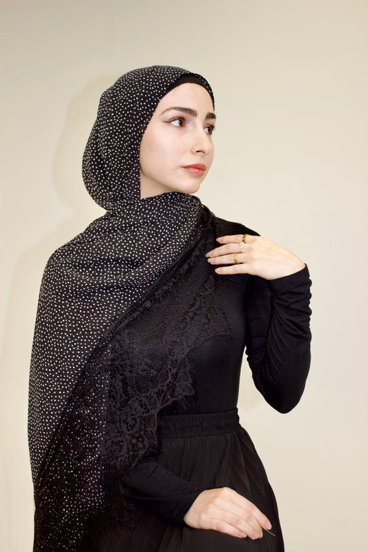 Small Polka Dot & Lace Chiffon Scarf