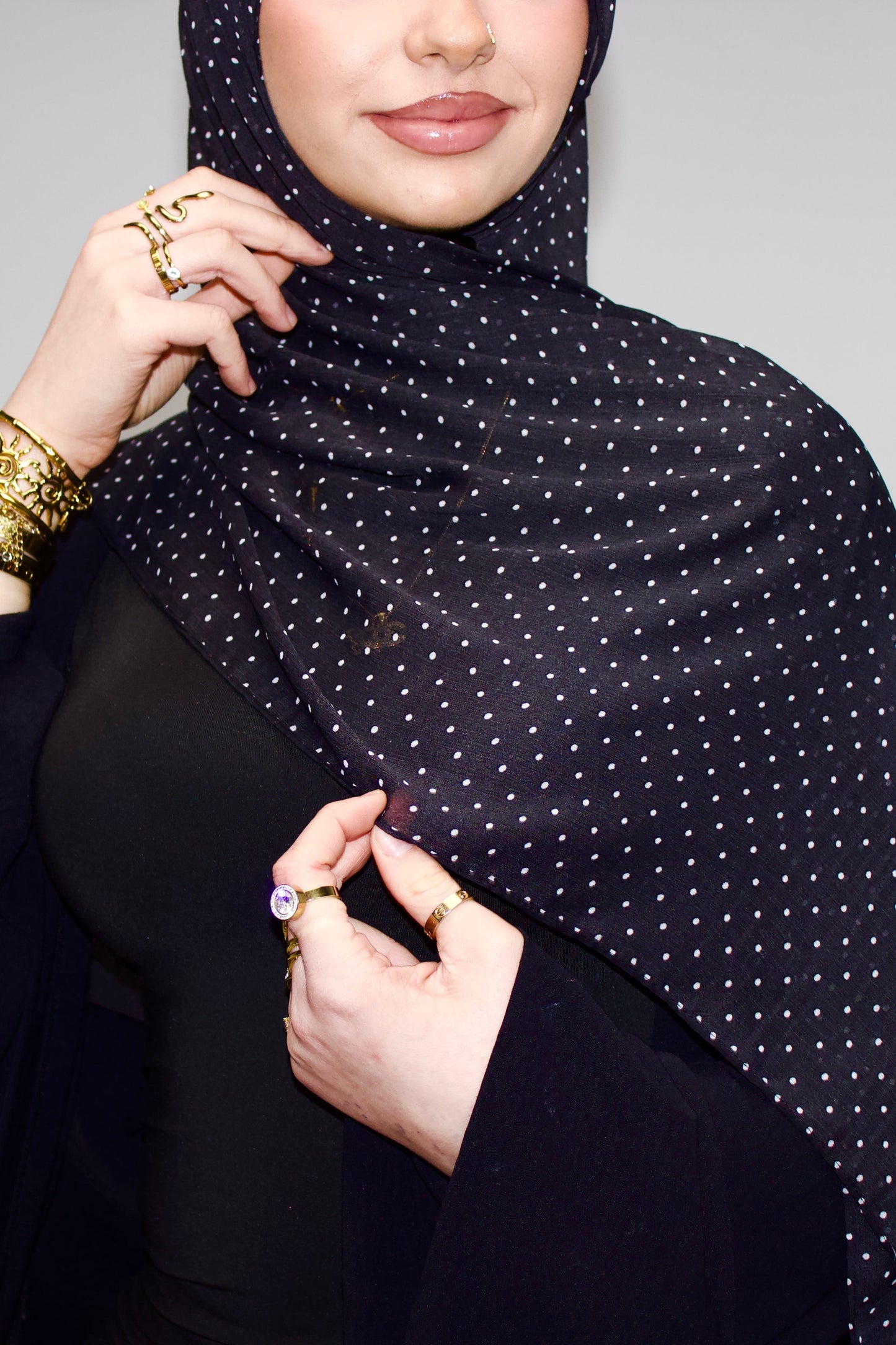 Polka Dot Printed Chiffon Scarf