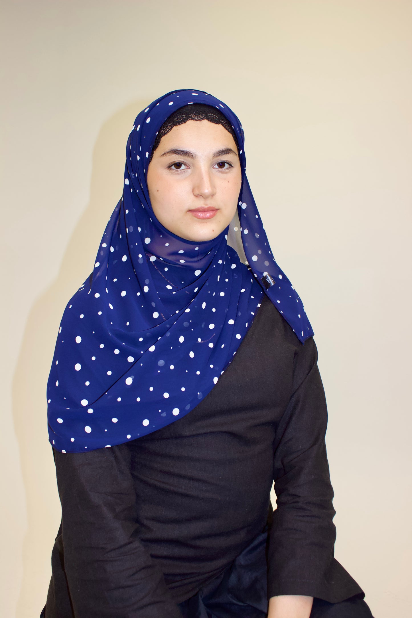 Navy Polka Dot Chiffon Scarf