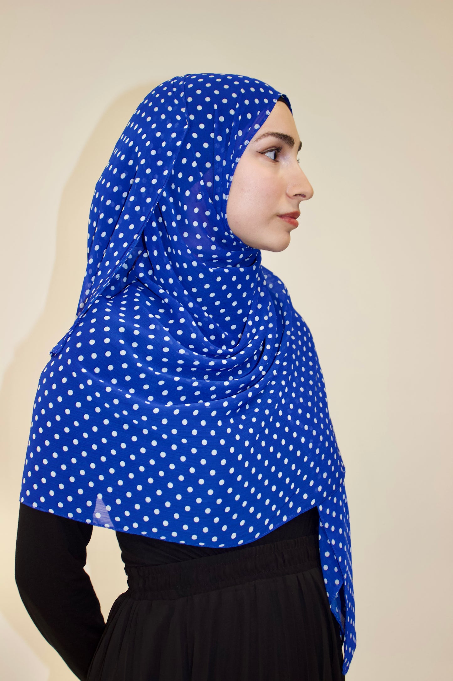 Royal Blue Polka Dot Print Chiffon