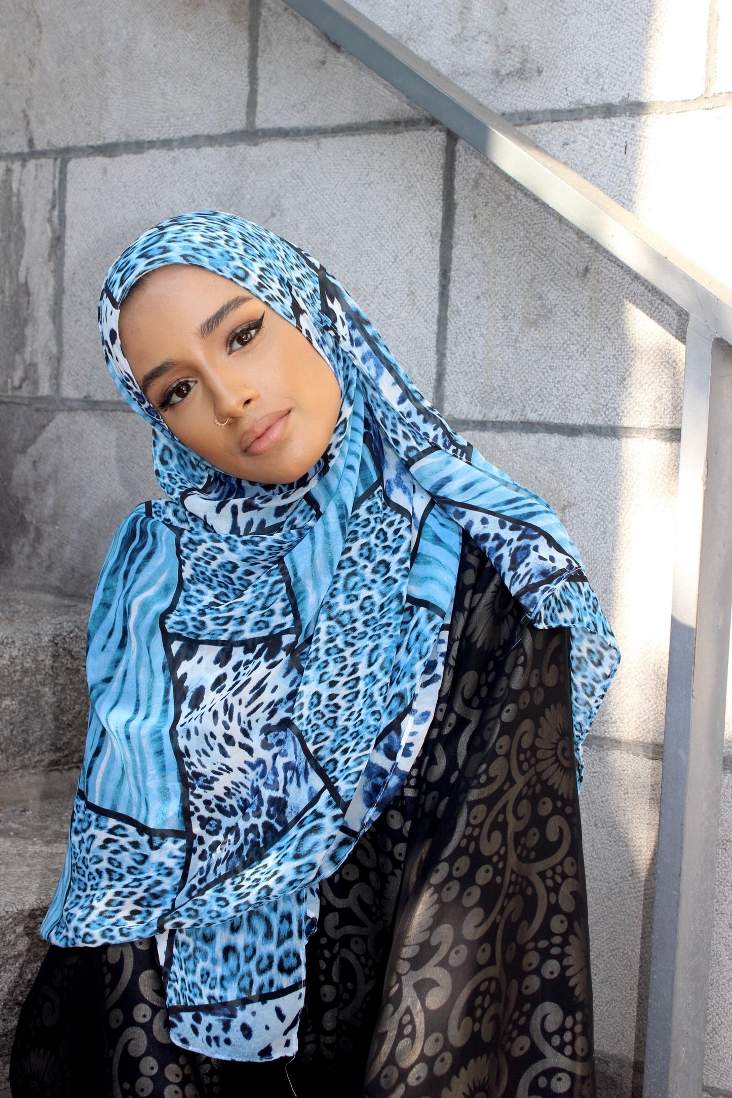 Blue Cheetah Chiffon Scarf